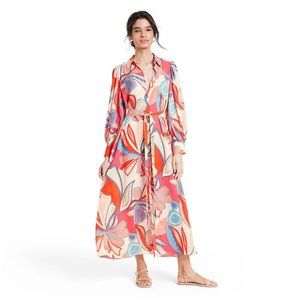 Mixed floral long sleeve shirt dress- Alexis